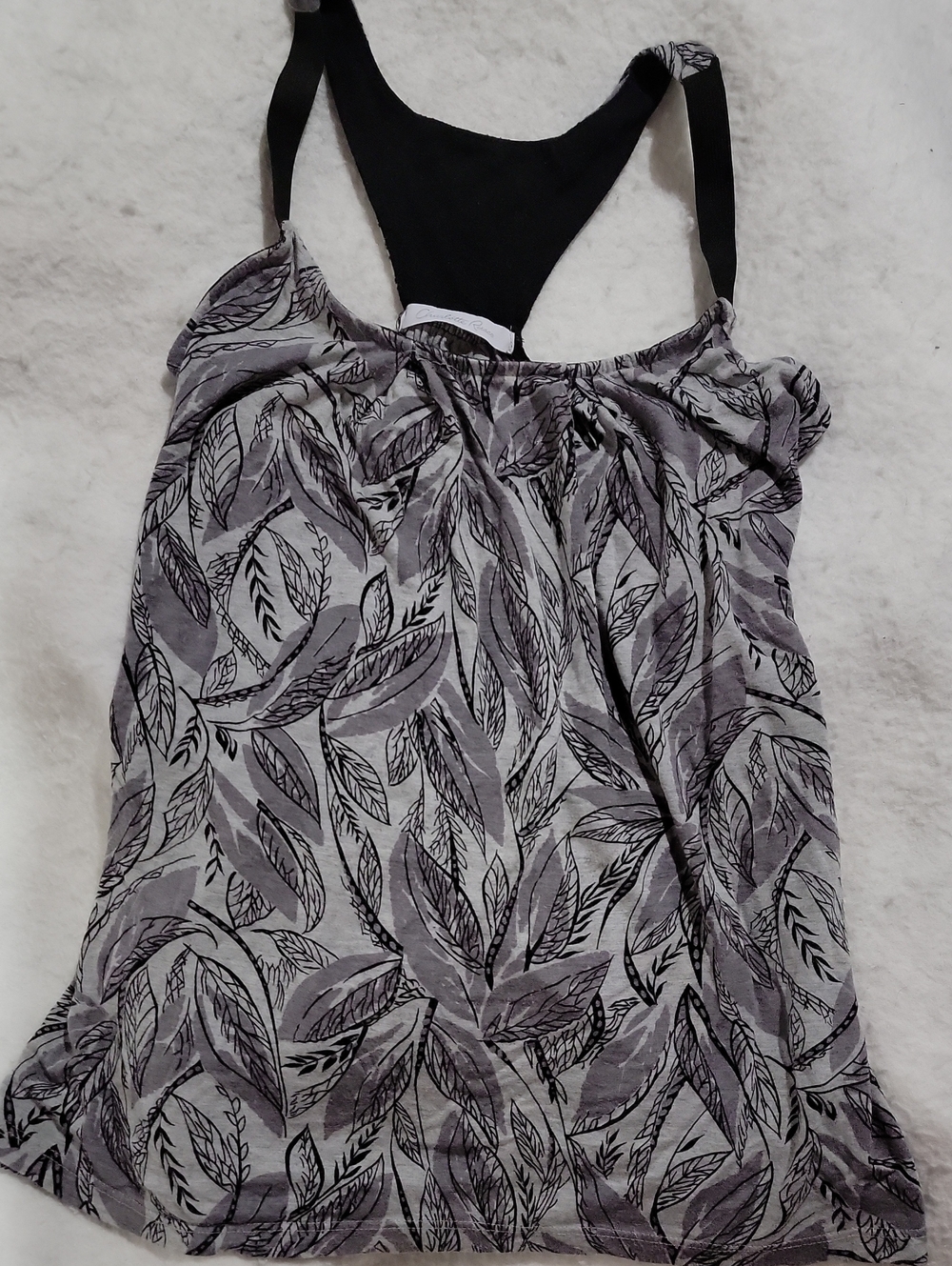 Charlotte Russe Grey Leaf-Print Racerback Cami